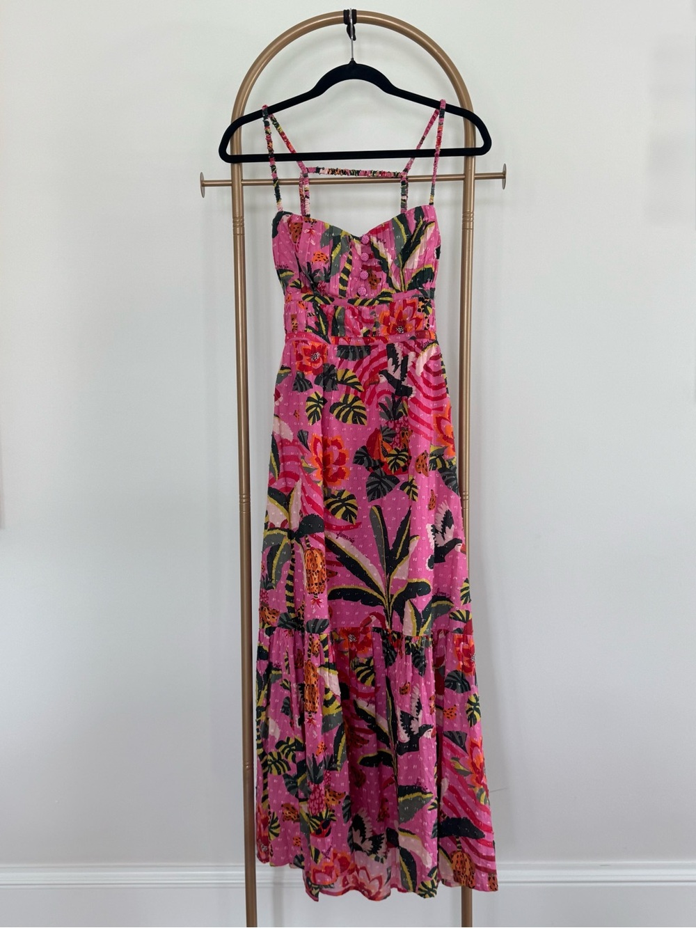 NWT FARM Rio Leopard Forrest Pink Midi Dress Size M